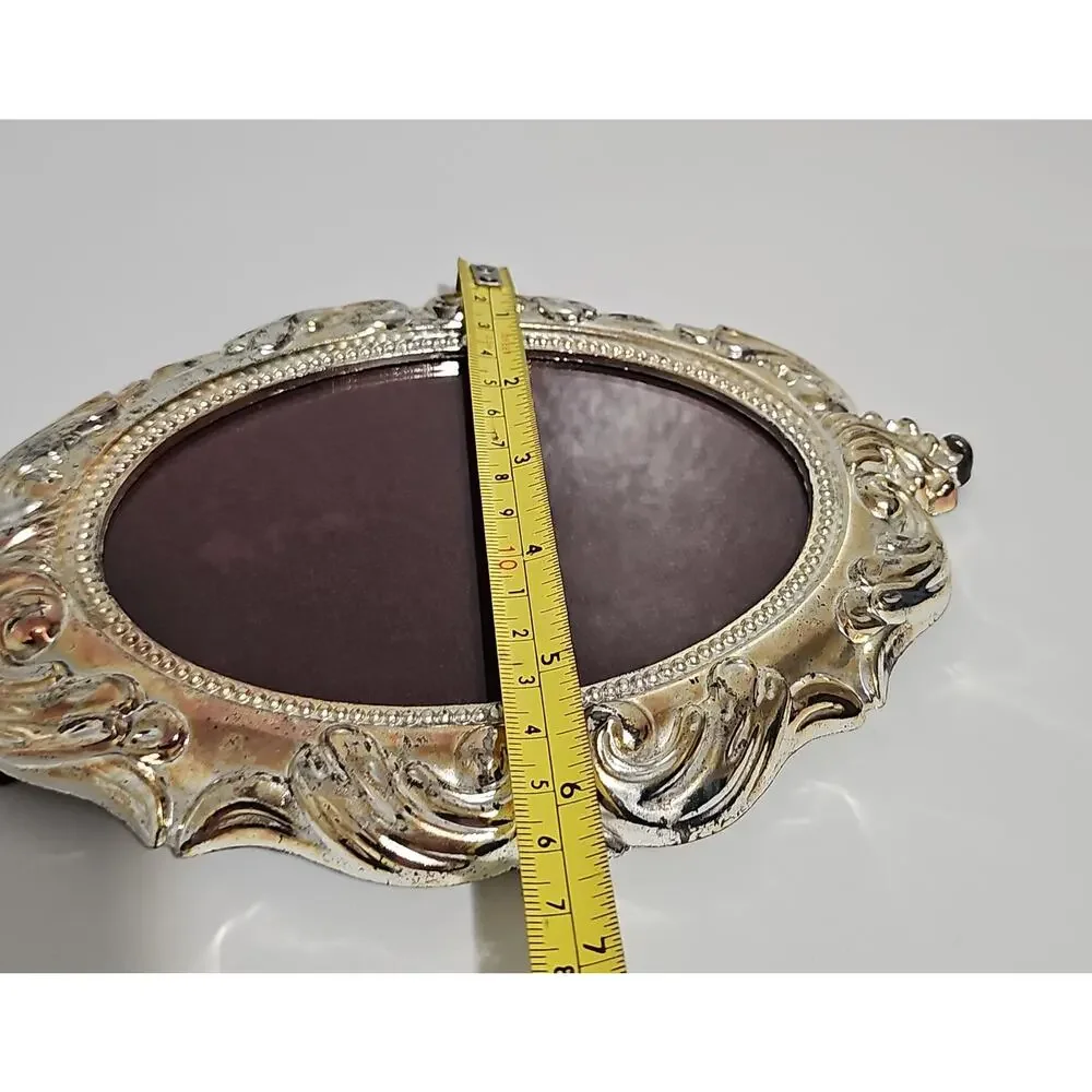 Vintage Teleflora Silver Plated Oval Photo Frame Ornate Rococo Baroque Coquette